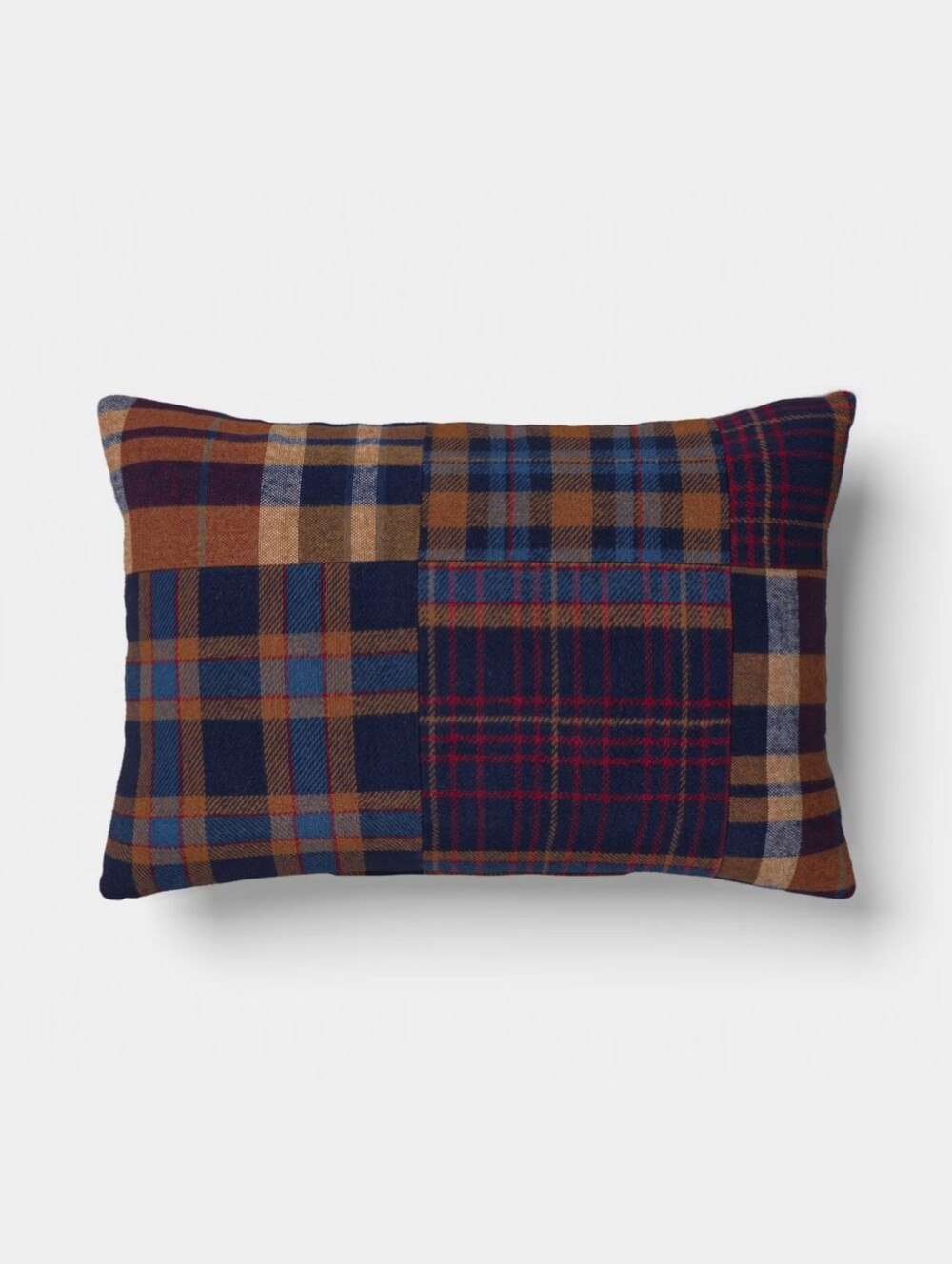 Room Essentials NWT Cotton Flannel Patchwork Lumbar Pillow In Navy Blue